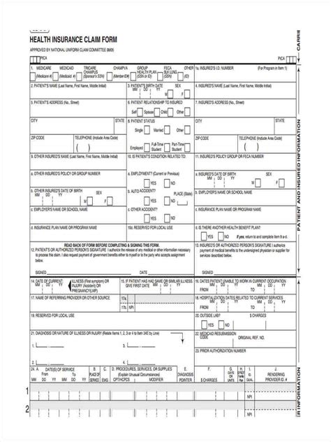 Health Insurance Claim Form 1500 Printable