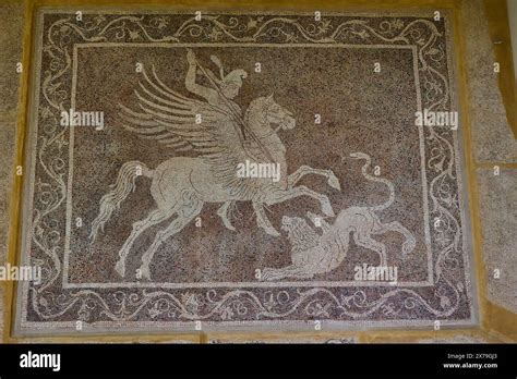 Ancient Mosaic With Bellerophon On Horse Pegasus Fighting A Chimera