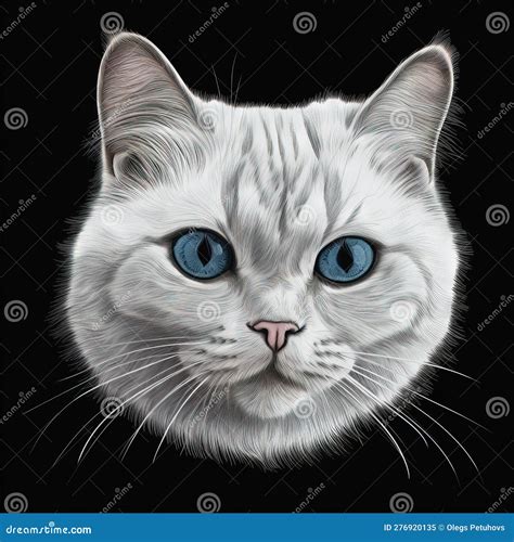 A White Cat with Blue Eyes is Looking at the Camera Stock Illustration
