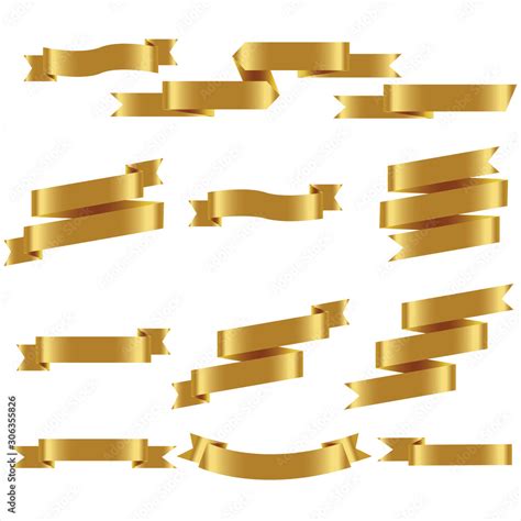 Gold Ribbon Set In Isolated For Celebration Banner White Background ...