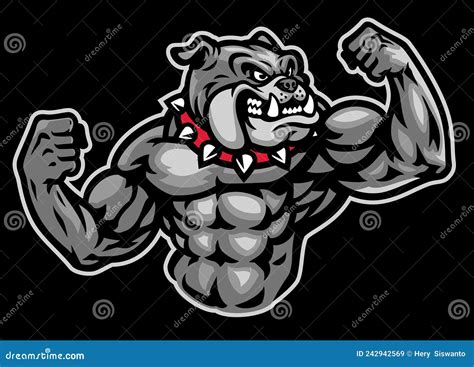 Bulldog Mascot Logo With Big Bodybuilder Body Stock Vector