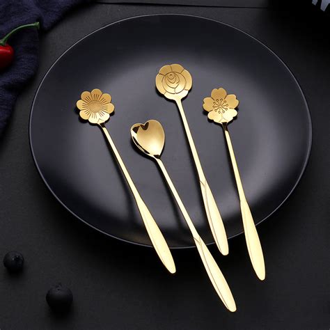 4pcs Set Coffee Scoop Ice Cream Dessert Scoop Stainless Steel Long