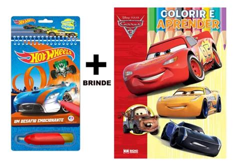 Coleção Livro Para Colorir Hot Wheels Colorindo Água Aquabook Mais Livro Brinde