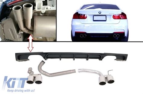 Rear Bumper Spoiler Valance Diffuser With Twin Double Exhaust Systems