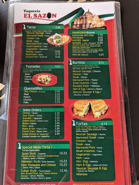 Menu At Taqueria El Sazon Restaurant Batavia