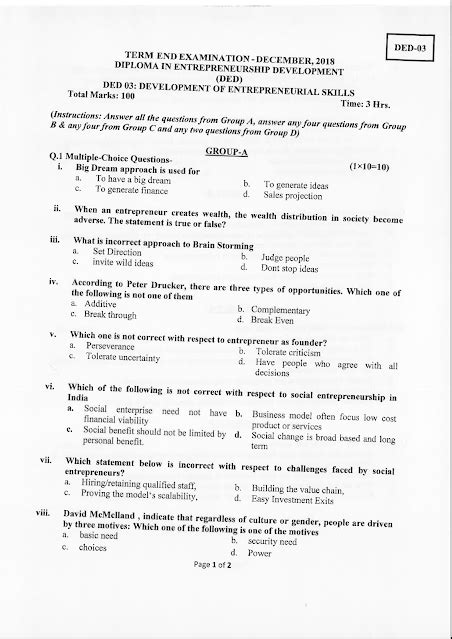 Ospu Ded Development Of Entrepreneurial Skills Dec Question Paper