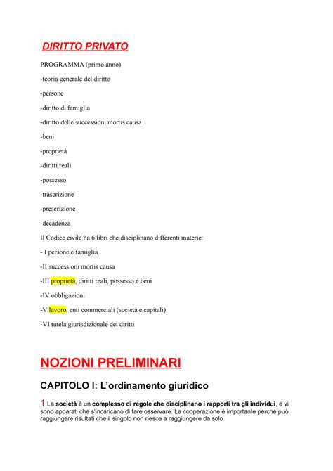 Copia Di Documento Senza Titolo DIRITTO PRIVATO PROGRAMMA Primo Anno