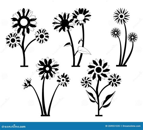 Sunflowers Isolated Vector Silhouettes Stock Vector - Illustration of ...