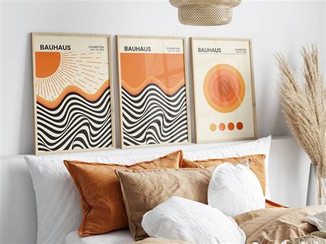 Bauhaus Gallery Wall Art Set Of 3 Prints Orange Sun Wall Art Bauhaus