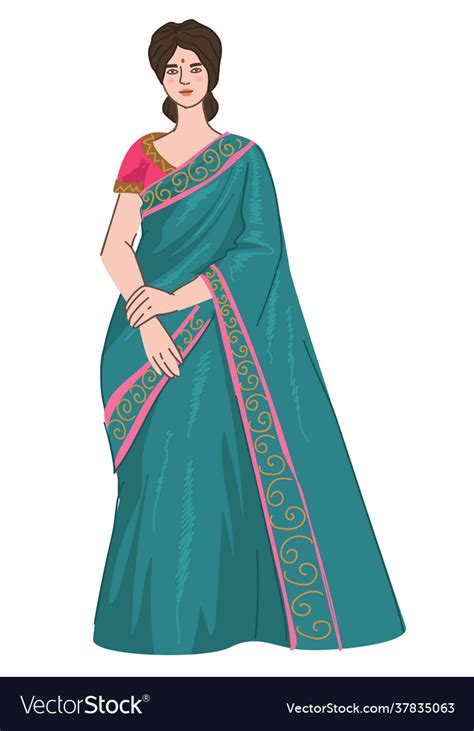 Indian Woman Wearing Saree Dress Ethnic Clothes Vector Image