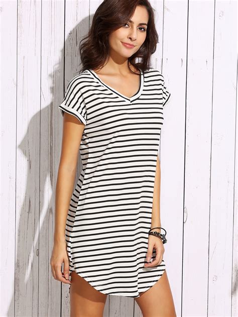 Striped Curved Hem Tshirt Dress Shein Sheinside