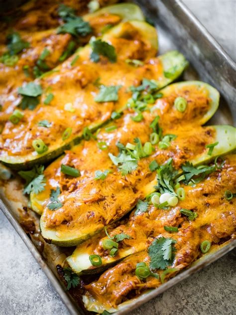 Cheesy Bbq Chicken Zucchini Boats Ambitious Kitchen