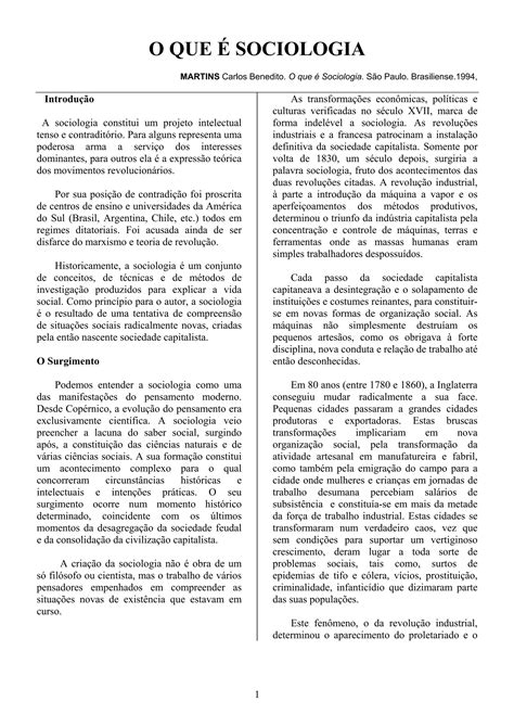 A Sociologia É Uma Ferramenta Poderosa Que Possibilita Uma Visão - O Que é Sociologia | PDF