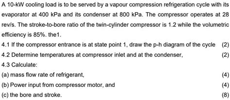 Solved A Kw Cooling Load Is To Be Served By A Vapour Compression