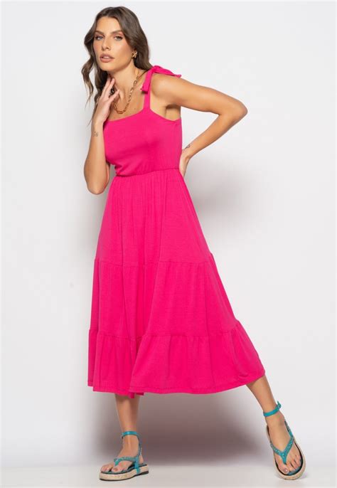 Vestido Midi Babado Al A Amarra O Malha Salvatore Pink Compre