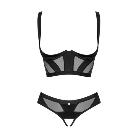Amoria Obsessive Ensemble sexy noir ouvert lingerie seins nus raffinée Joli e Dessous
