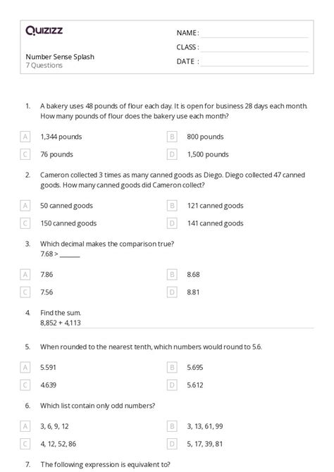 Number Sense Worksheets For Th Grade On Quizizz Free Printable