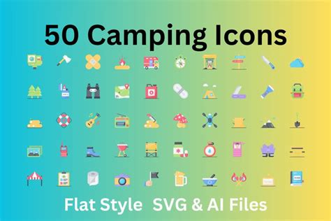 Camping Icon Set 50 Flat Icons - SVG And AI Files (2737104)