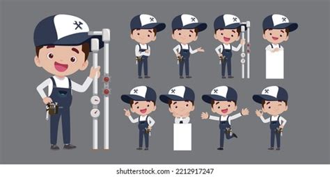 Set Plumber Different Poses Stock Vector Royalty Free 2212917247