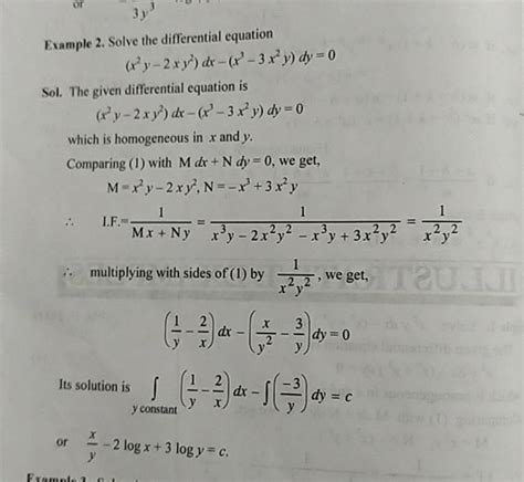 Example 2 Solve The Differential Equation X2y−2xy2 Dx− X3−3x2y Dy 0sol