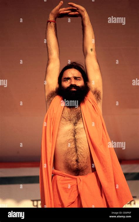 Indian Swami Baba Ramdev Yoga Guru Teacher India NOMR Stock Photo