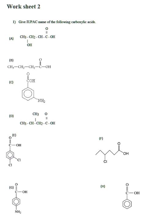 SOLVED Work Sheet 2 Give IUPAC Name Of The Following Carboxylic Acids