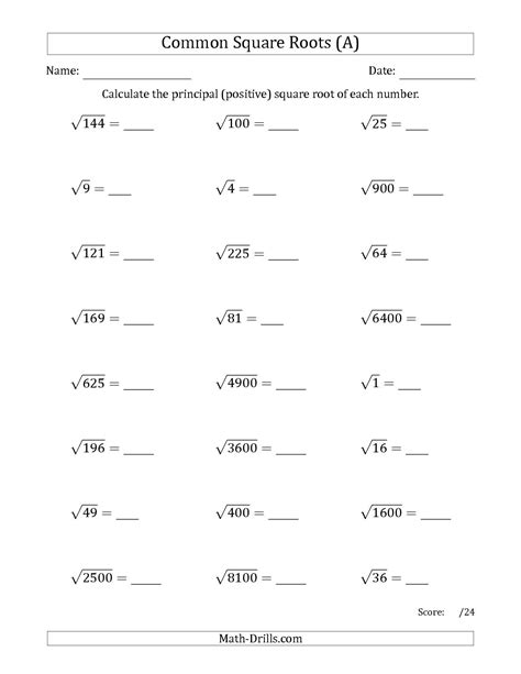 Solving Square Root Equations Worksheets