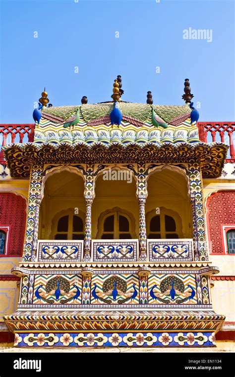 Art Work Balcony In City Palace Jaipur Rajasthan India Stock Photo