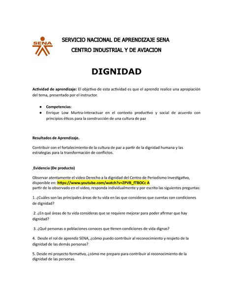 Taller Sobre Dignidad Trabajo Servicio Nacional De Aprendizaje Sena