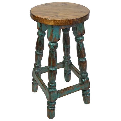 Turned Leg Rustic Painted Wood Bar Stool Green Rustic Bar Stools