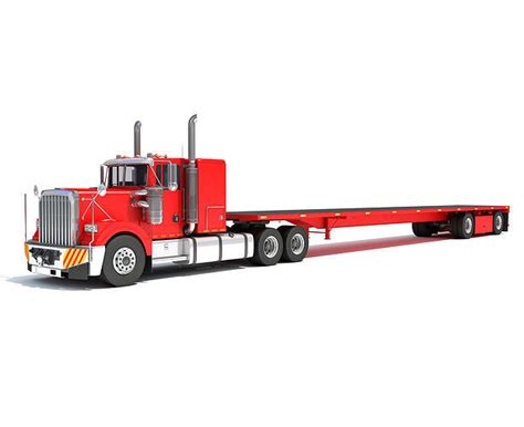 Semi Truck with Flatbed Trailer 3D model | CGTrader