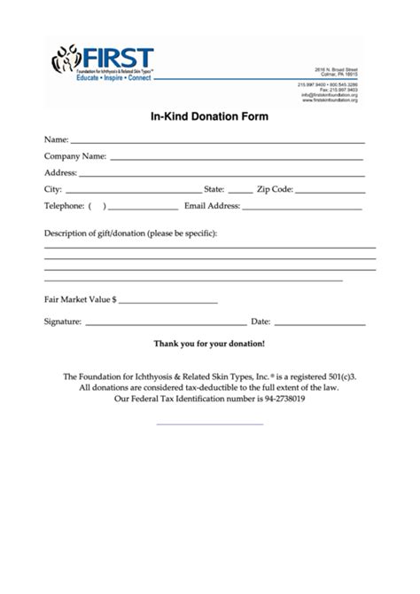 In Kind Donation Form Printable Pdf Download