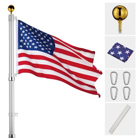 American Flag Pole Aluminum Flagpole Kit USA Flag Ball Halyard 3x5' US ...