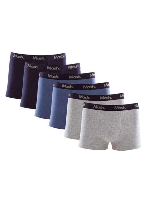 Kit 6 Peças Cueca Boxer Mash Masculina Algodão Elástico Azul Marinho Mash