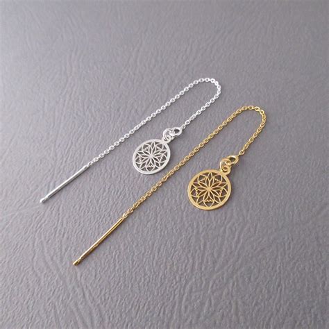 Boucles D Oreilles Traversantes Cha Nes Pendantes Pastilles Rosaces En