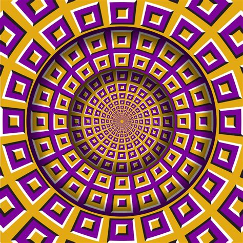 Abstract Round Frame With A Moving Yellow Purple Squares Pattern