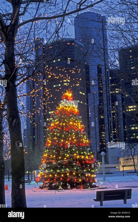 Detroit Michigan A Christmas tree in Hart Plaza near the Renaissance ...