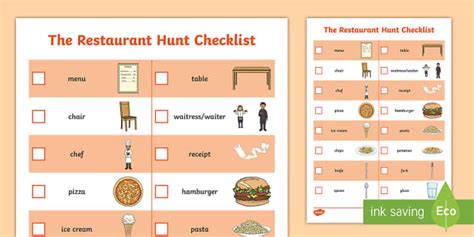 The Restaurant Aistear Hunt Checklist Professor Feito