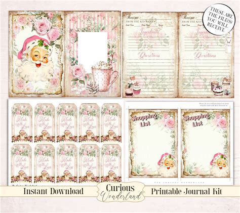 Pink Mrs Claus Christmas Recipe Book Junk Journal Printable Etsy