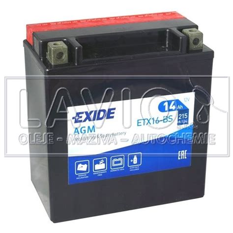 EXIDE Motobaterie AGM YTX16 BS 12V 14Ah 215A