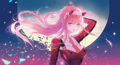 HD wallpaper: zero two, darling in the franxx, pink hair, moon ...