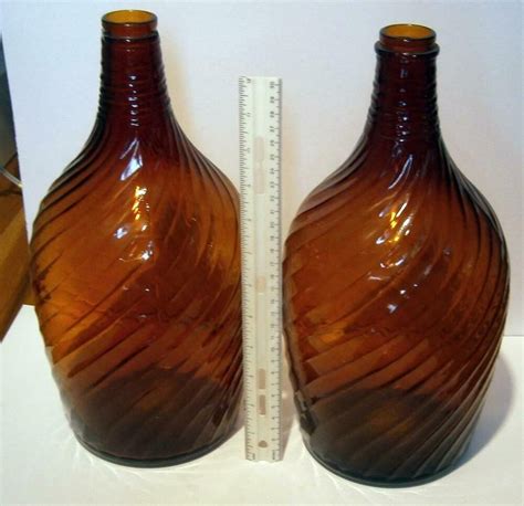 A Pair Of Duraglas 1940s Brown Swirl Glass Gallon Bottle Jug Vintage