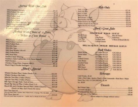 Menu Of Rib Shack In Meridian Ms 39301