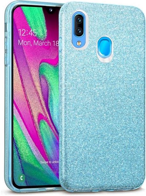 Samsung Galaxy A20e Hoesje Glitters Siliconen Tpu Case Blauw Blingbling Cover