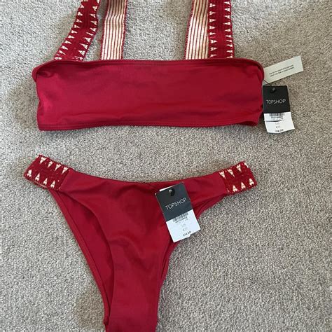 Red Crochet Style Topshop Bikini Never Worn Size 6 Depop