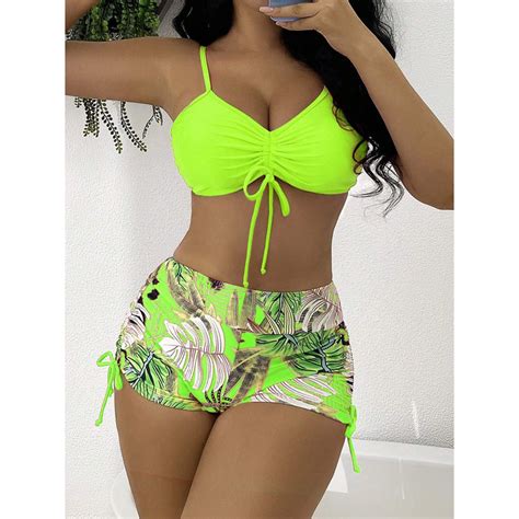 Bikini Manga Curta De Cor S Lida De Costura De Mai Feminino Roupa De Mergulho Biquini Feminino