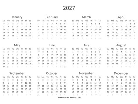 Free Printable Calendar 2027