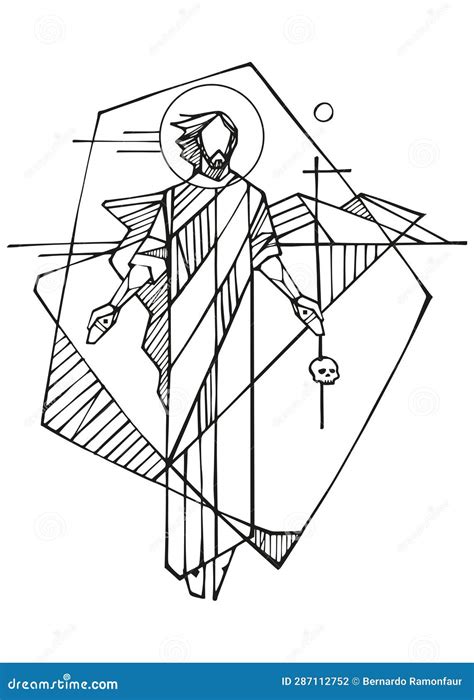 Hand Drawn Illustration of Risen Jesus Stock Vector - Illustration of ...