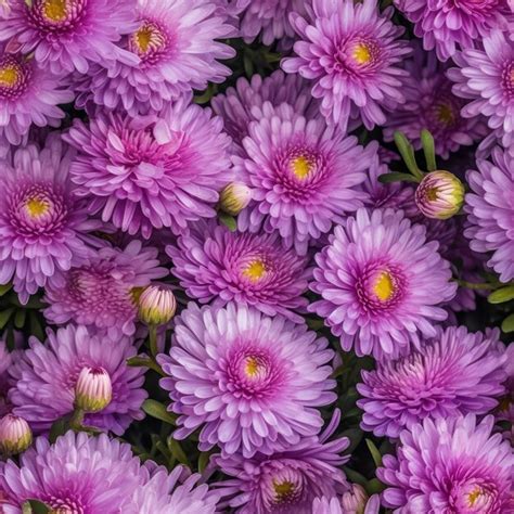 Premium Ai Image A Bunch Of Purple Flowers With Yellow Center