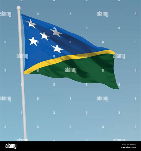 Waving Flag Of Solomon Islands On Flagpole Template For Independence